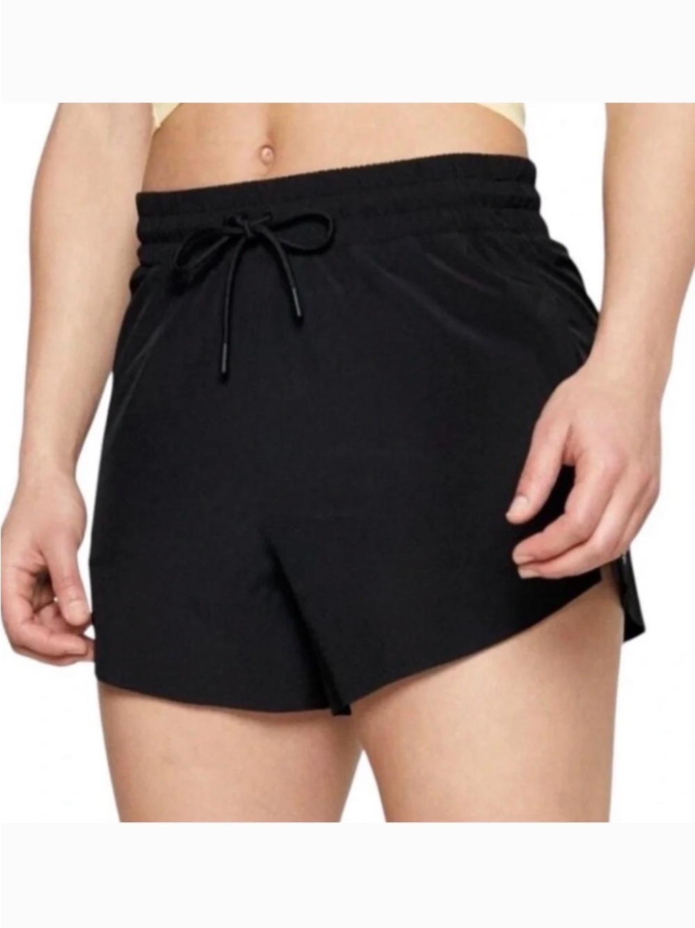 Athleta Crossroads Black Split-Hem Drawstring Athletic Shorts, Size Small
